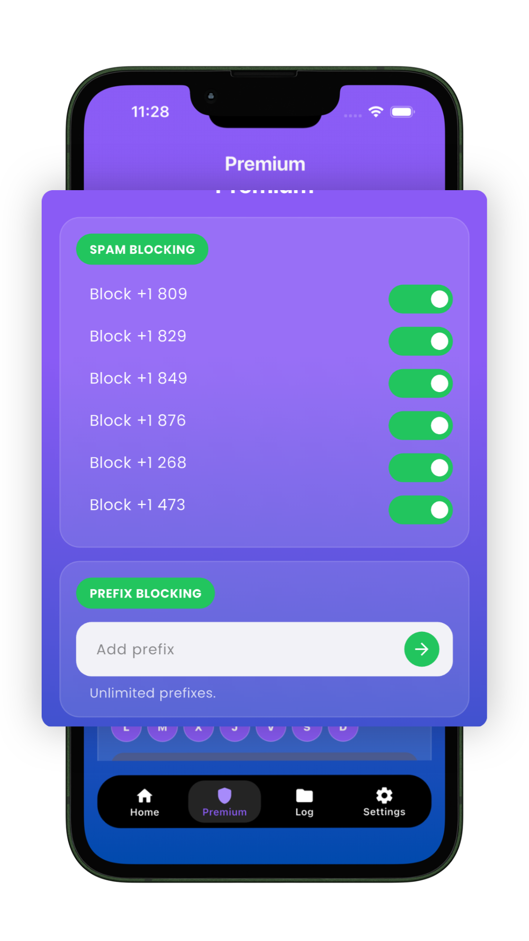 Block prefixes and spam in one tap