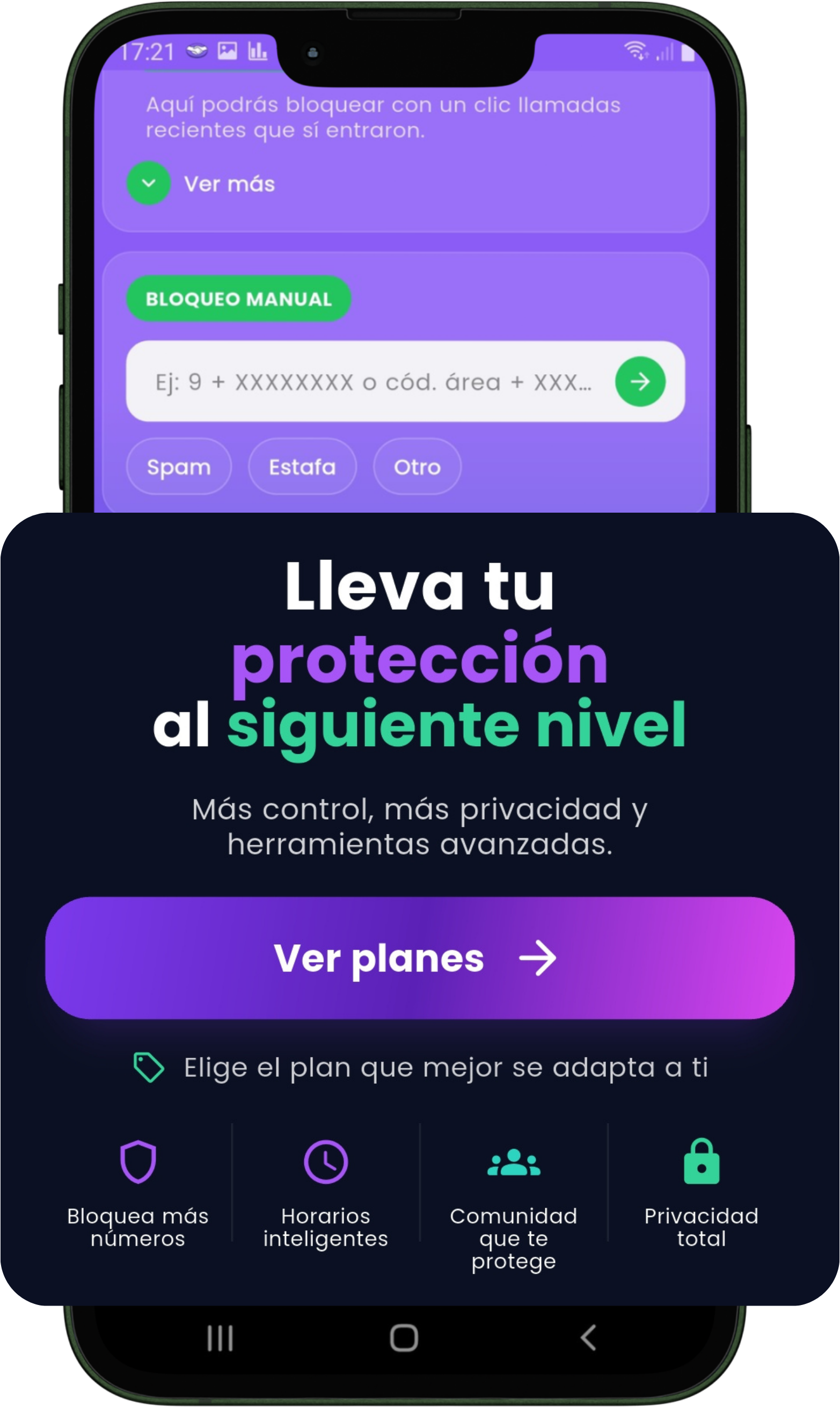 Pantalla de selección de planes de BLOCall